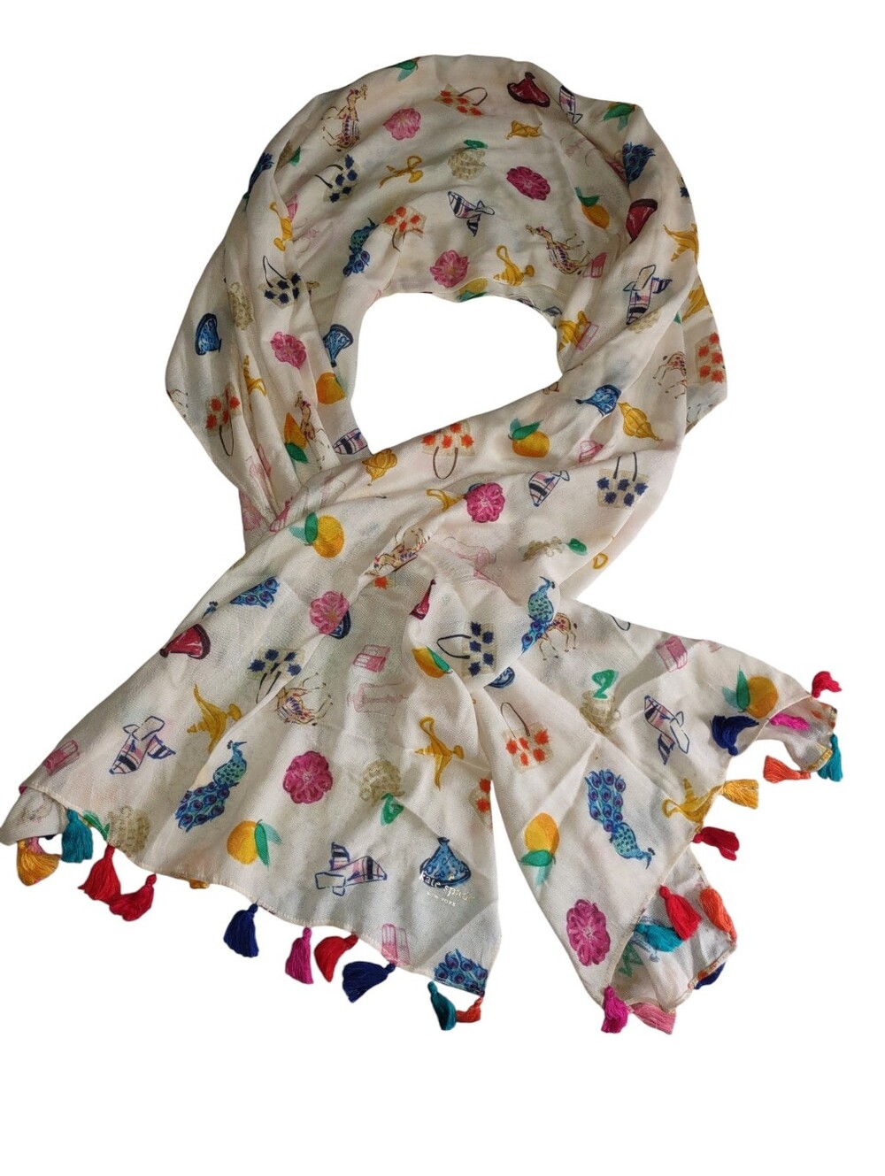 Kate Spade Oblong Souk Pink Sand Tassel Scarf